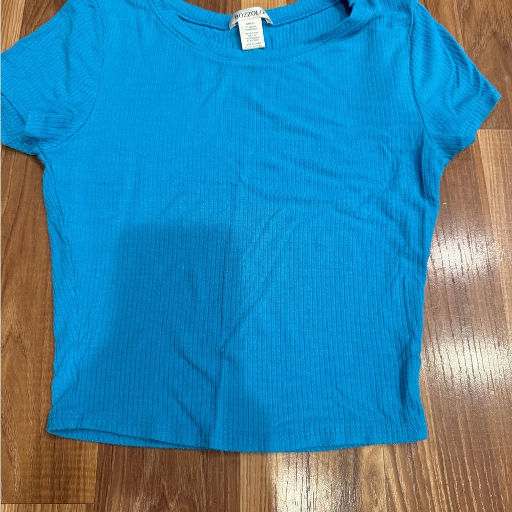 Bozzolo Blue Fitted Crop Short Sleeve T-Shirt